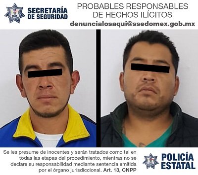 Policias estatales capturan a dos probables integrantes de banda delictiva dedicada al robo de vehículos