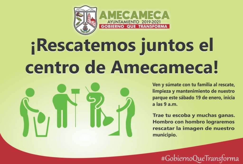 Convoca el gobierno municipal de Amecameca a la ciudadanía a participar en la primer jornada de limpieza y mantenimiento del jardín municipal