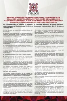 Gobierno municipal de Chalco da a conocer medidas ante el COVID-19