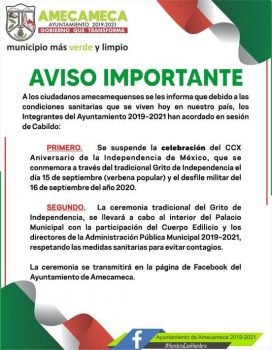 Se cancelan actos masivos por fiestas patrias en Amecameca