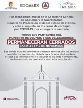 Ozumba se suma al cierre de panteones por contingencia sanitaria