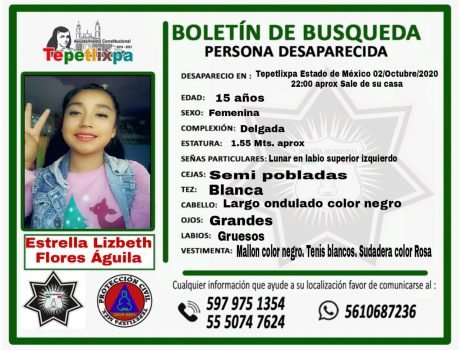 Solicitan apoyo para la localización de una joven en Tepetlixpa