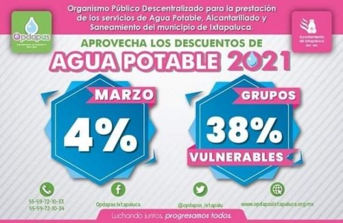 En Ixtapaluca continúan realizando descuentos en el pago del servicio de agua potable