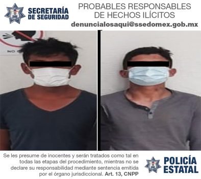 Detienen a dos sujetos probables responsables del delito de robo con violencia en Chalco