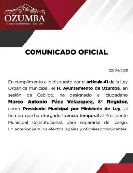 Valentín Martínez Castillo solicitó su licencia para poder ausentarse por las elecciones del 2021 en Ozumba