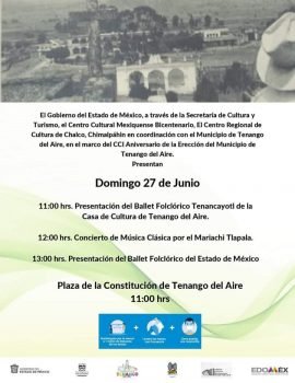 En el marco del CCI Aniversario de la Erección de Tenango del Aire realizarán eventos culturales